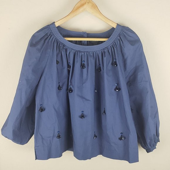 J. Crew Navy Embellished Top - Picture 2 of 10